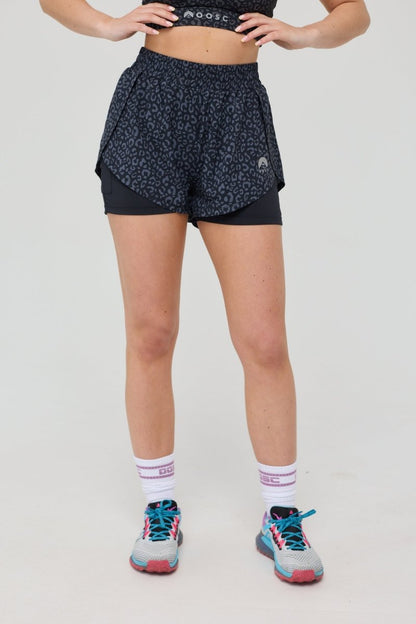 Elite 2 in 1 Running Shorts - Black Leopard - OOSC Clothing - USA