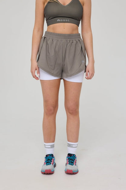Elite 2 in 1 Running Shorts - Khaki - OOSC Clothing - USA