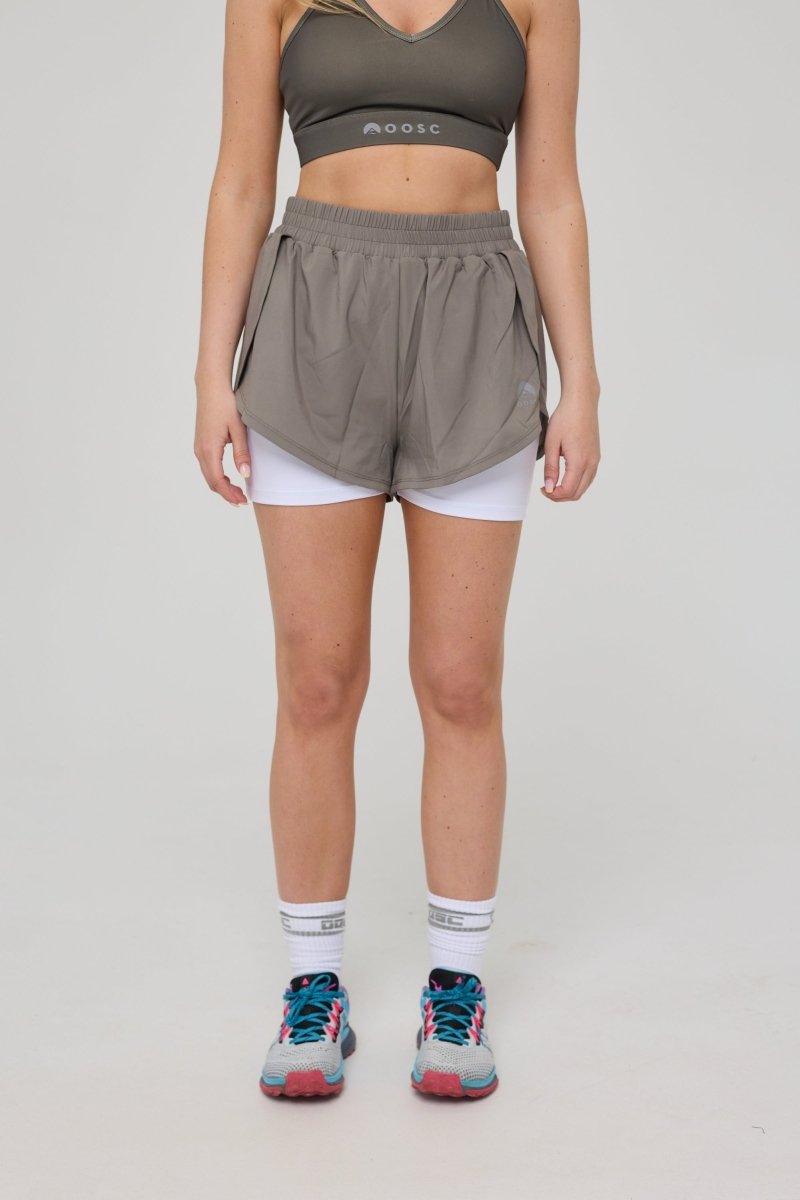 Elite 2 in 1 Running Shorts - Khaki - OOSC Clothing - USA