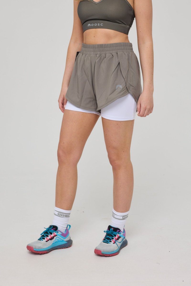Elite 2 in 1 Running Shorts - Khaki - OOSC Clothing - USA