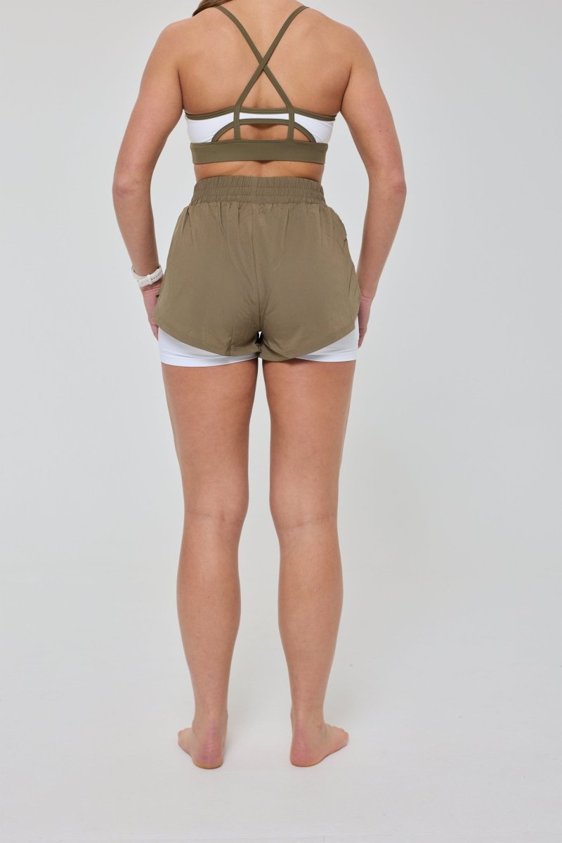 Elite 2 in 1 Running Shorts - Khaki - OOSC Clothing - USA