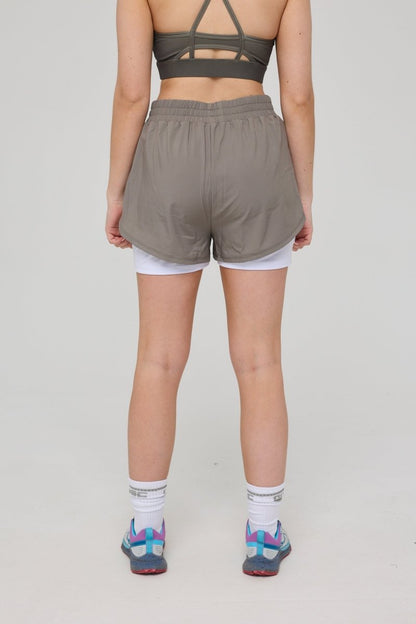 Elite 2 in 1 Running Shorts - Khaki - OOSC Clothing - USA