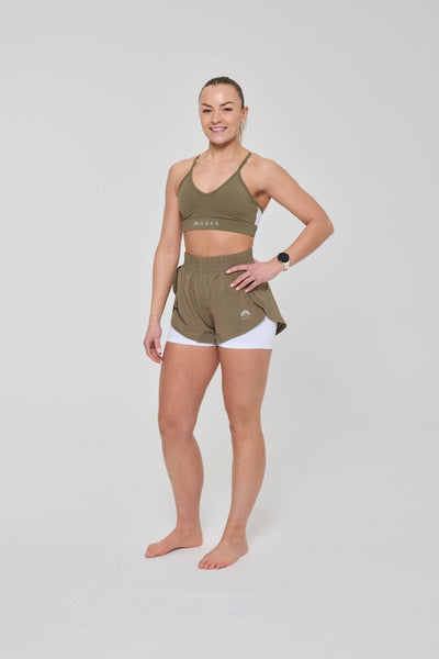 Elite 2 in 1 Running Shorts - Khaki - OOSC Clothing - USA
