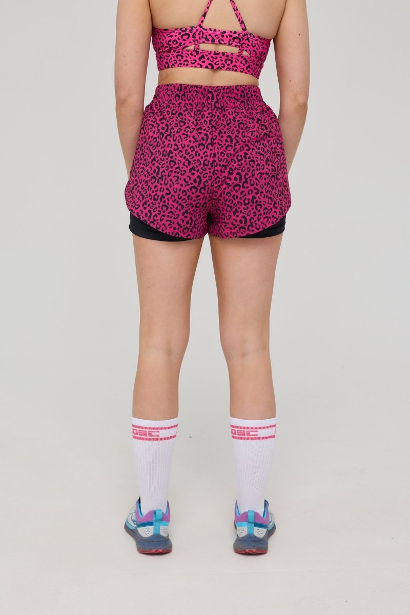 Elite 2 in 1 Running Shorts - Pink Leopard - OOSC Clothing - USA