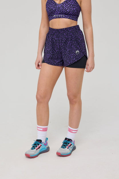 Elite 2 in 1 Running Shorts - Purple Leopard - OOSC Clothing - USA