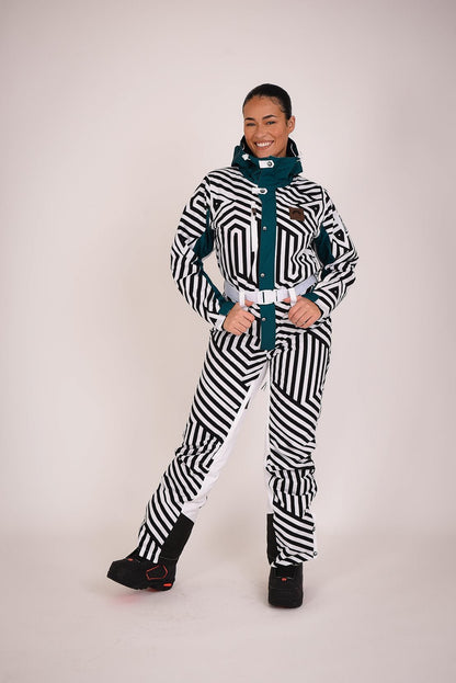 Fall Line Black & White Curved Women's Ski Suit - OOSC Clothing - USA