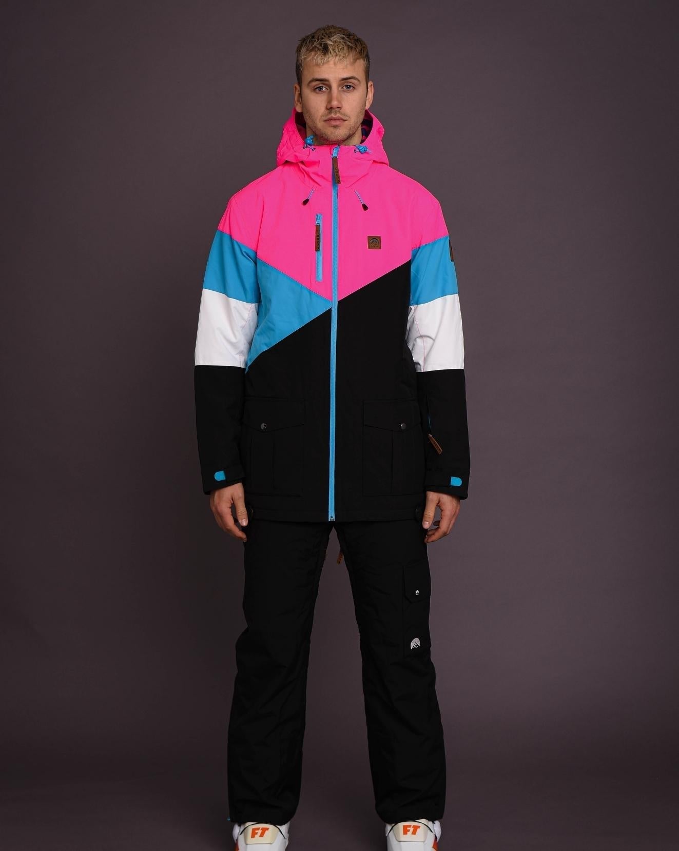 Fresh Pow Men's Ski & Snowboard Jacket - Neon Pink, Blue & Black - OOSC Clothing - USA