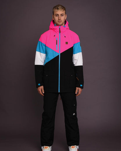 Fresh Pow Men's Ski & Snowboard Jacket - Neon Pink, Blue & Black - OOSC Clothing - USA