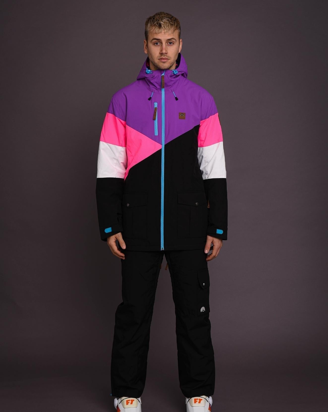 Fresh Pow Men's Ski & Snowboard Jacket - Neon Pink, Purple & Black - OOSC Clothing - USA