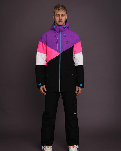 Fresh Pow Men's Ski & Snowboard Jacket - Neon Pink, Purple & Black - OOSC Clothing - USA