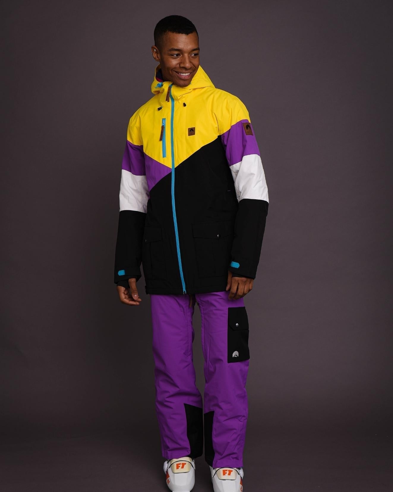 Fresh Pow Men s Ski Snowboard Jacket Yellow Purple Black OOSC Clothing USA