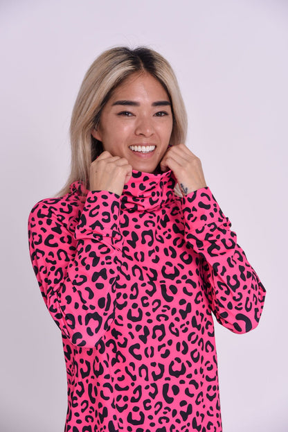 High Neck Baselayer Top - Hotel California Pink Leopard Women's - OOSC Clothing - USA