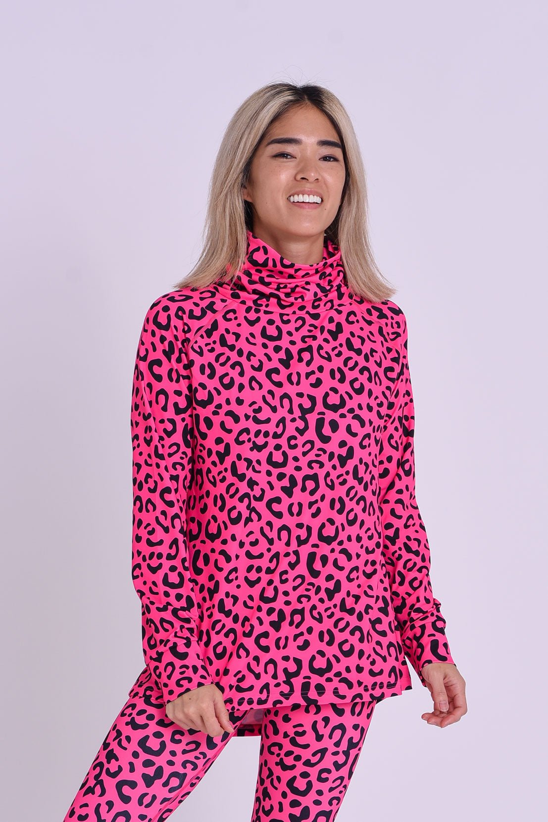 High Neck Baselayer Top - Hotel California Pink Leopard Women's - OOSC Clothing - USA