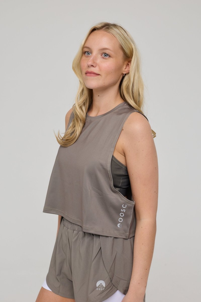Infinite Cropped Tank Top - Khaki - OOSC Clothing - USA