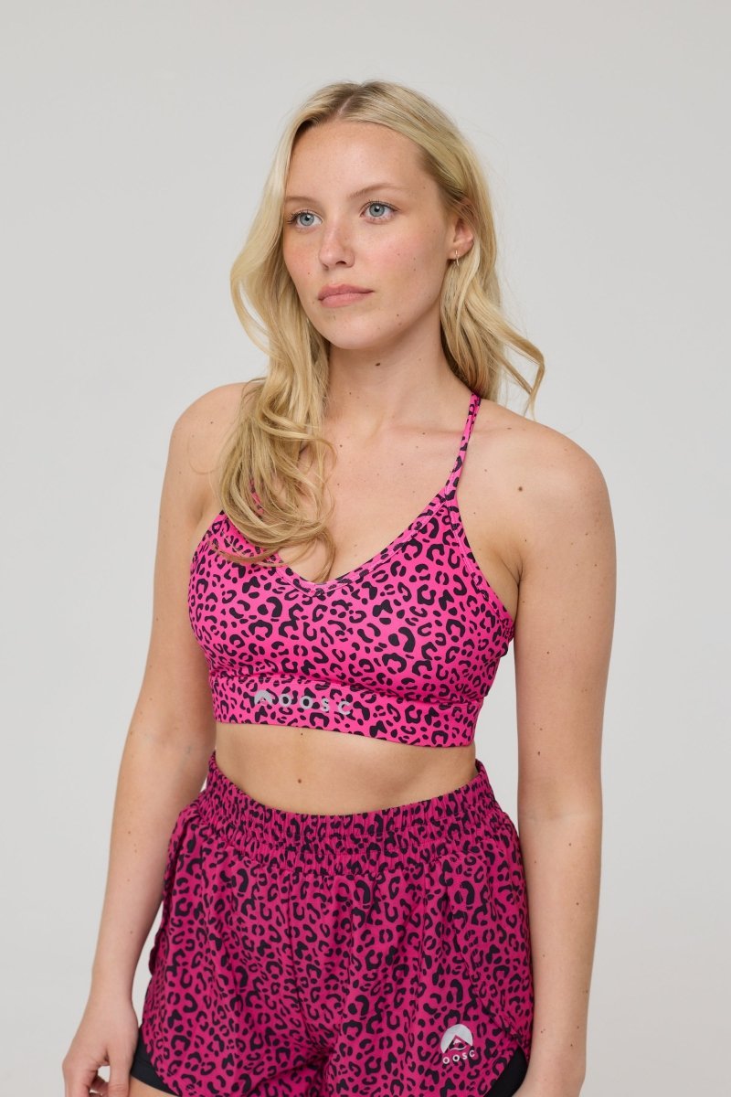 Medium Support Infinite Sports Bra - Pink Leopard - OOSC Clothing - USA