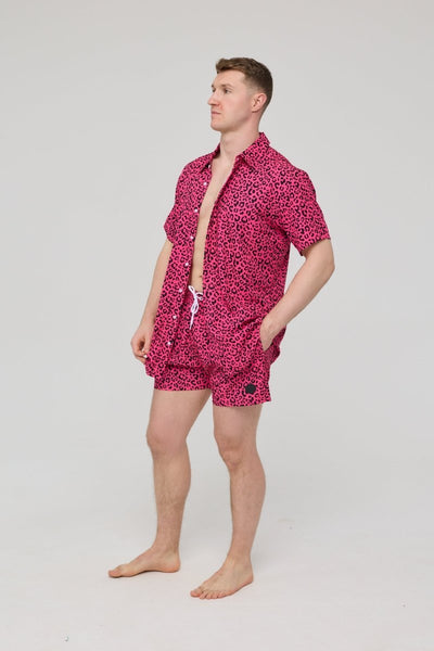 Pink Leopard Men's Swim Shorts - OOSC Clothing - USA