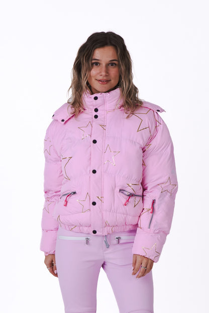 Pink with Stars Chic Puffer Jacket - OOSC Clothing - USA