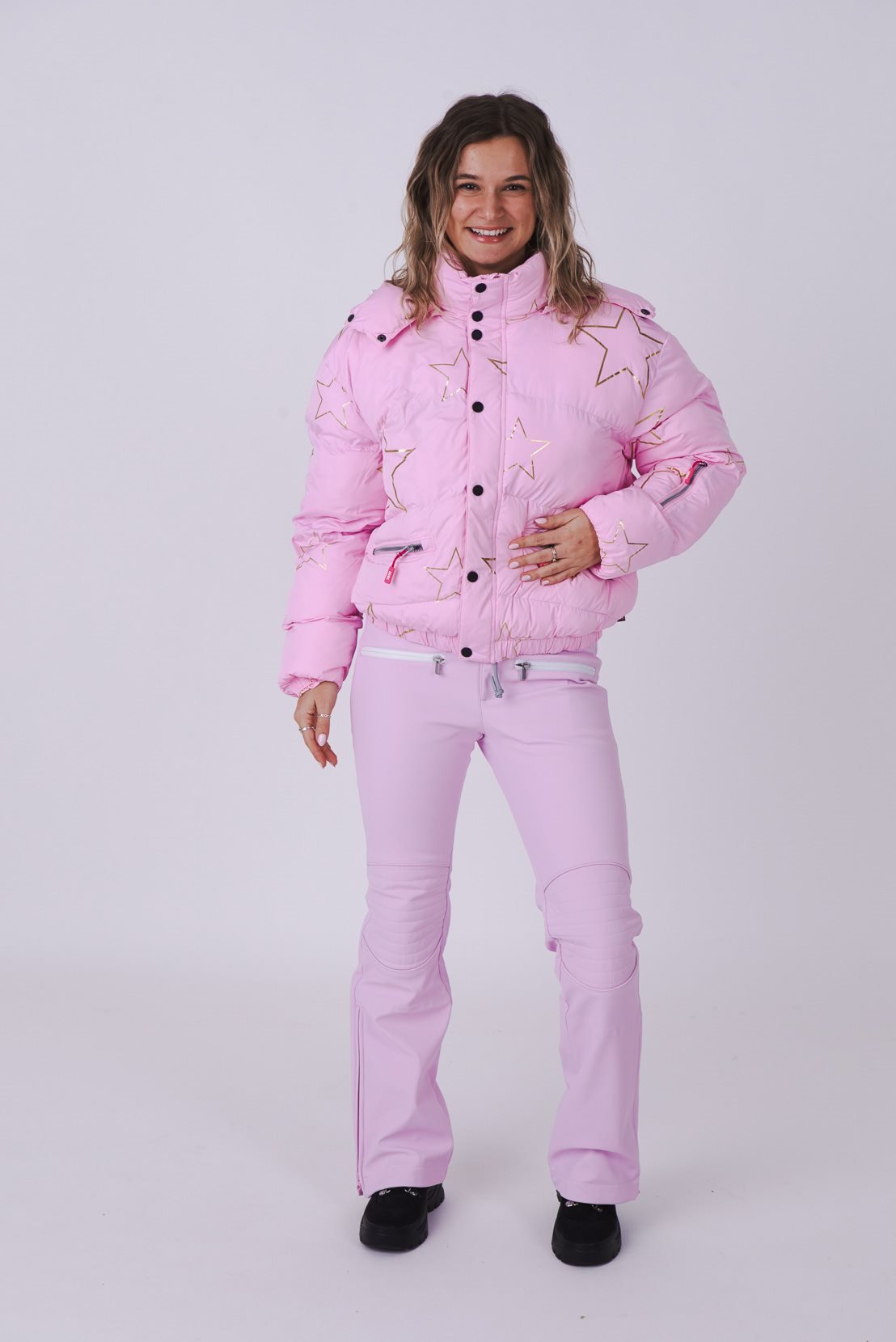 Pink with Stars Chic Puffer Jacket - OOSC Clothing - USA