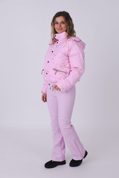 Pink with Stars Chic Puffer Jacket - OOSC Clothing - USA