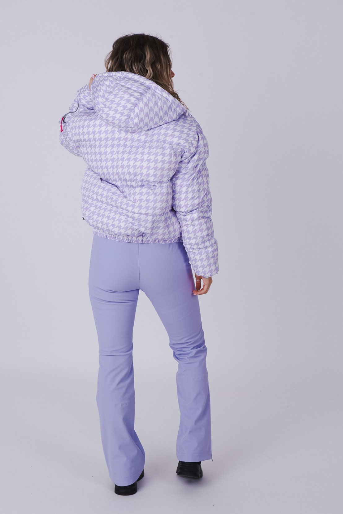 Purple Houndstooth Chic Puffer Jacket - OOSC Clothing - USA