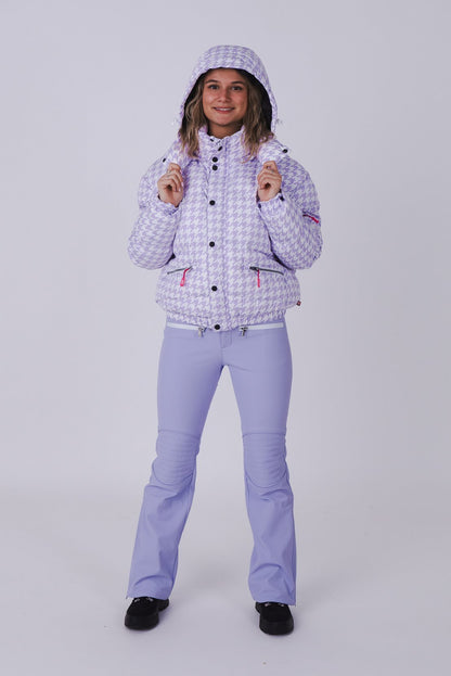 Purple Houndstooth Chic Puffer Jacket - OOSC Clothing - USA