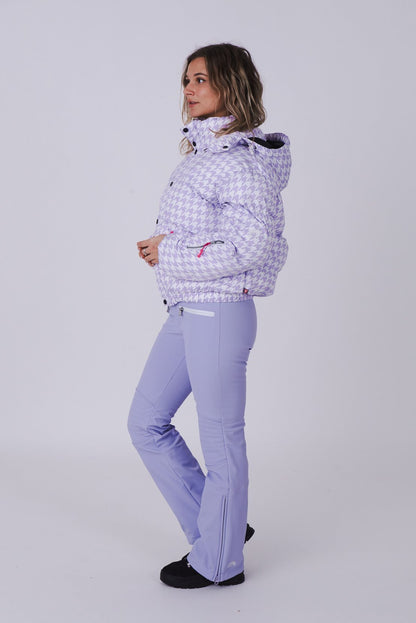 Purple Houndstooth Chic Puffer Jacket - OOSC Clothing - USA