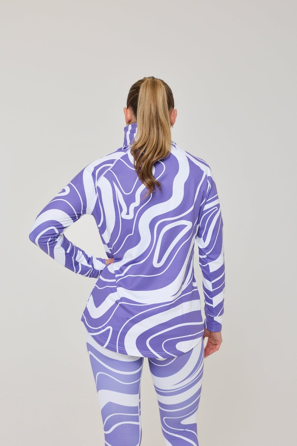 Purple Swirl Women's High Neck Baselayer Top - OOSC Clothing - USA