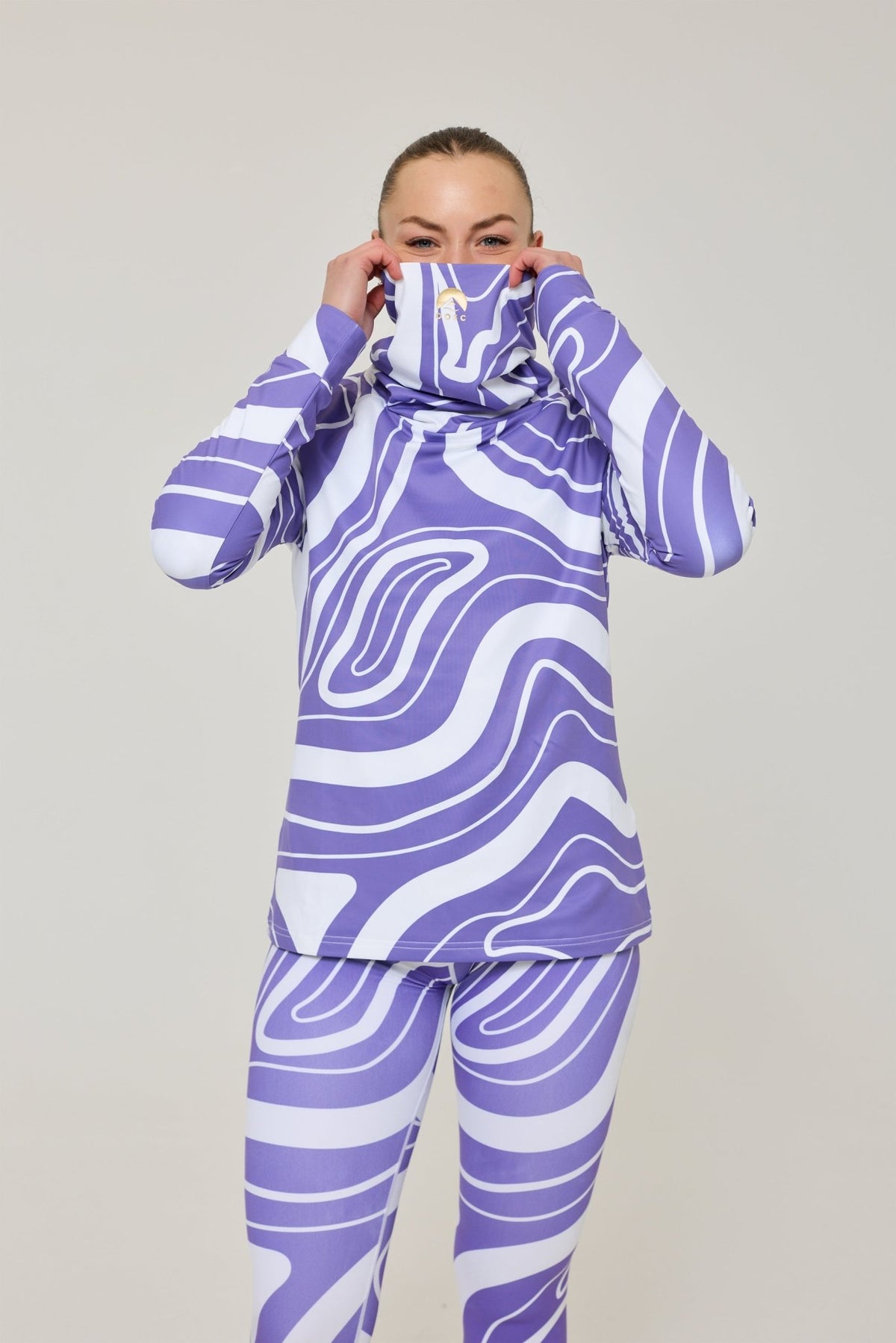 Purple Swirl Women's High Neck Baselayer Top - OOSC Clothing - USA