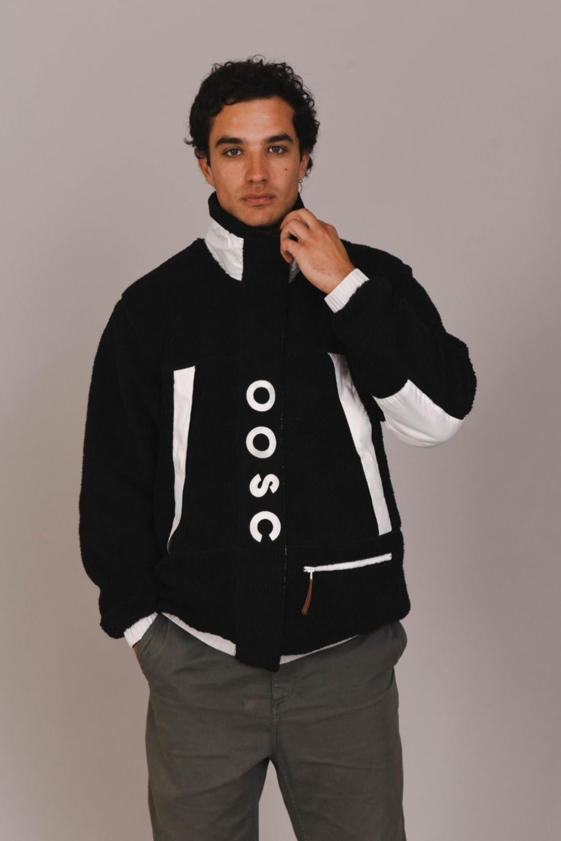 Sherpa Fleece Jacket Black / White - Men's - OOSC Clothing - USA