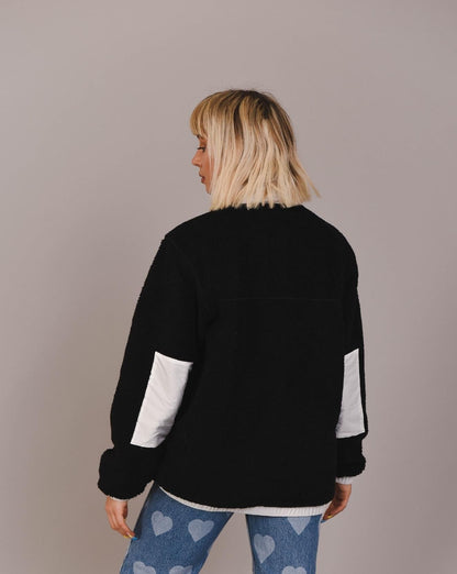 Sherpa Fleece Jacket Black / White - Women's - OOSC Clothing - USA