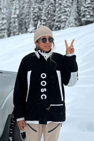 Sherpa Fleece Jacket Black / White - Women's - OOSC Clothing - USA