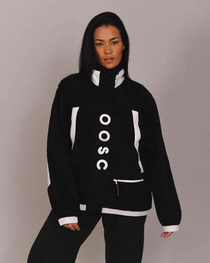 Sherpa Fleece Jacket Black / White - Women's - OOSC Clothing - USA