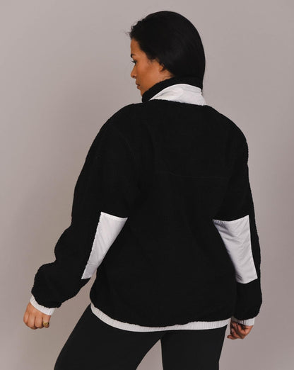 Sherpa Fleece Jacket Black / White - Women's - OOSC Clothing - USA