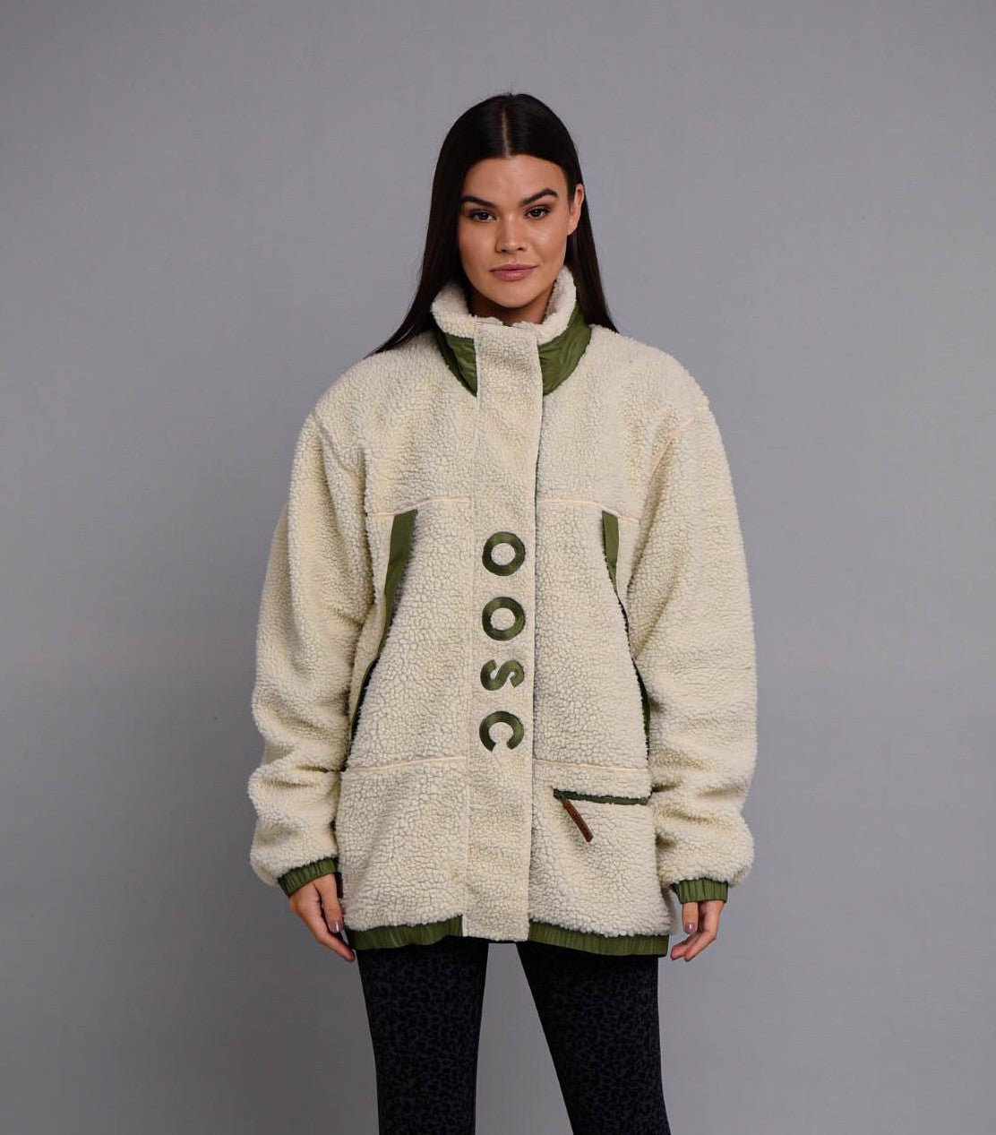 Sherpa Fleece Jacket Cream / Khaki - Women's - OOSC Clothing - USA