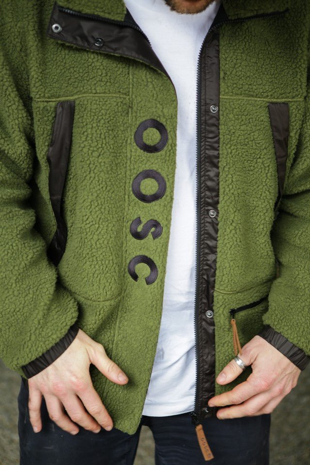 Sherpa Fleece Jacket - Khaki / Black - Men's - OOSC Clothing - USA