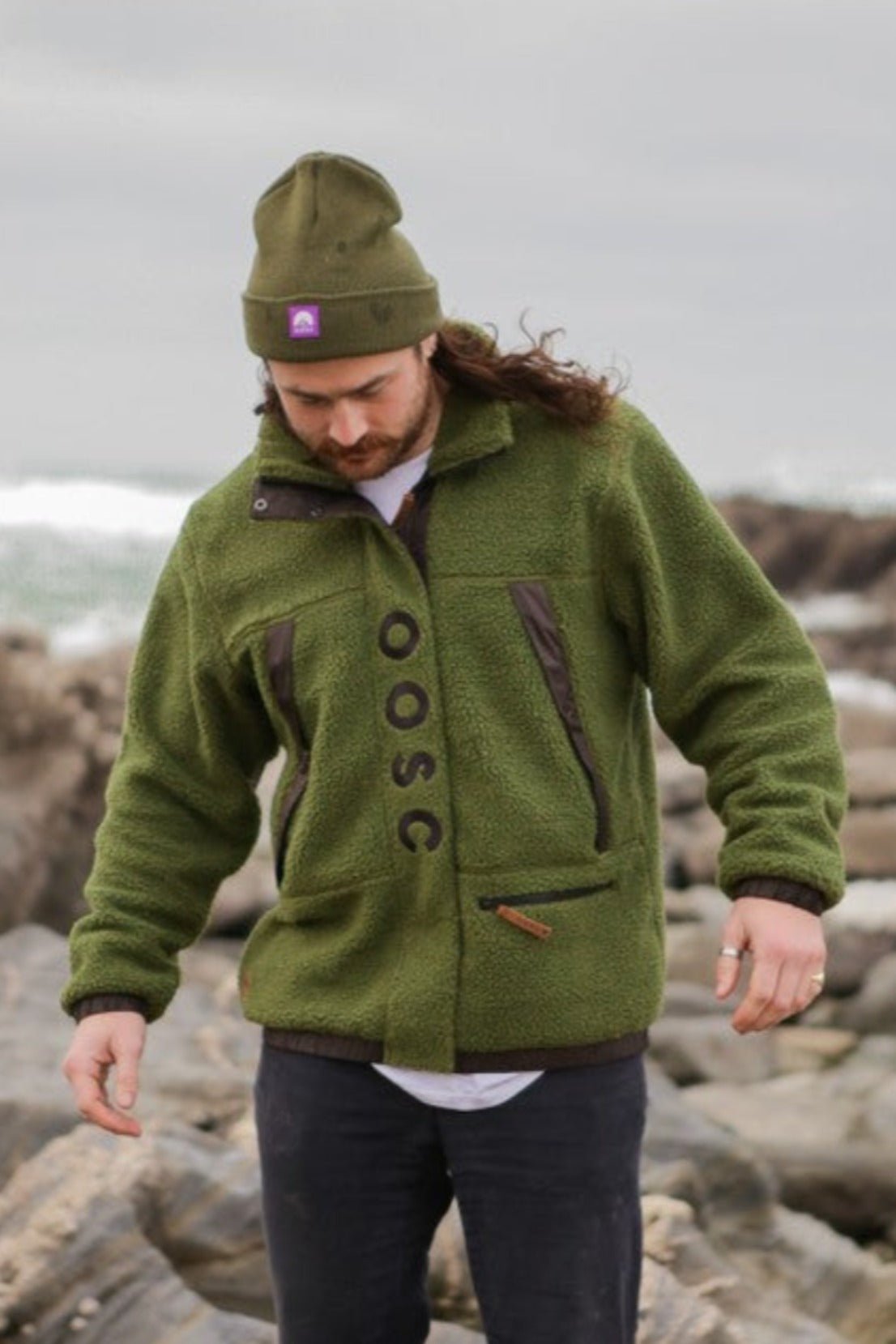 Khaki Green & Black Sherpa Fleece | Unisex - OOSC Clothing – OOSC