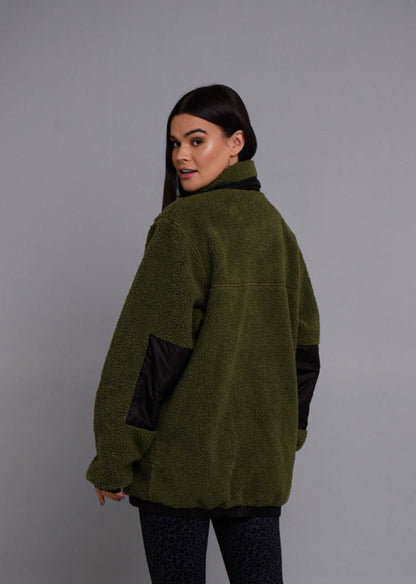 Sherpa Fleece Jacket - Khaki / Black - Women's - OOSC Clothing - USA