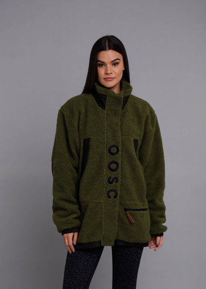 Sherpa Fleece Jacket - Khaki / Black - Women's - OOSC Clothing - USA