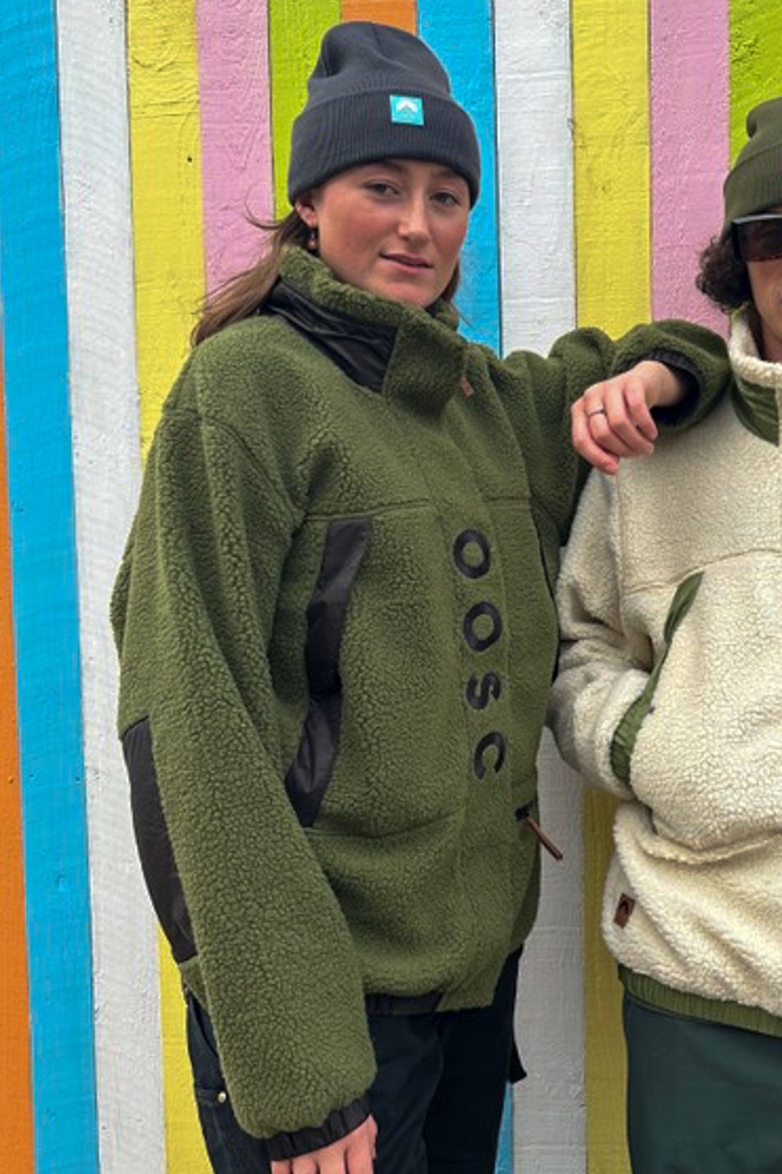 Sherpa Fleece Jacket - Khaki / Black - Women's - OOSC Clothing - USA