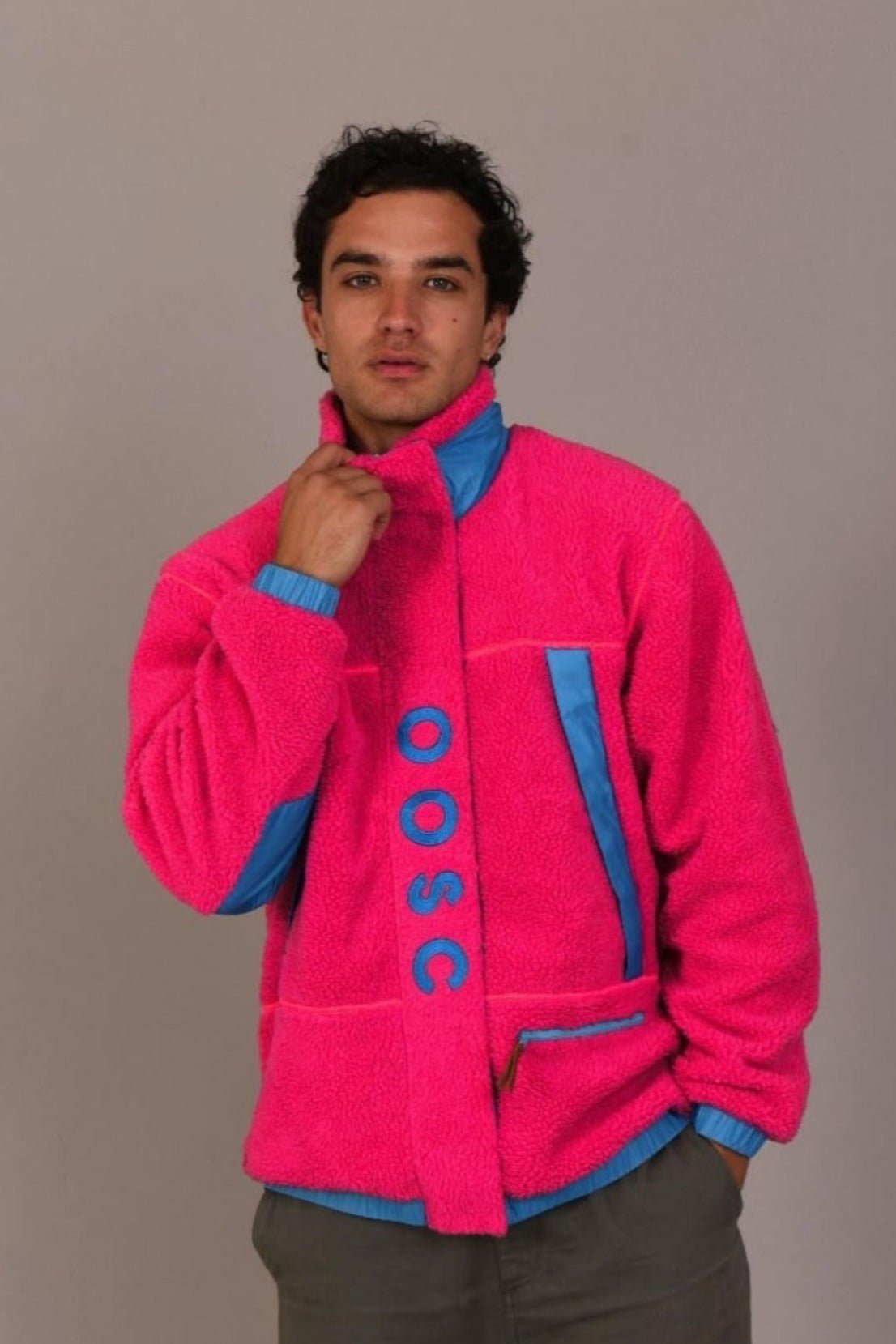 Sherpa Fleece Jacket Pink / Blue - Men's - OOSC Clothing - USA