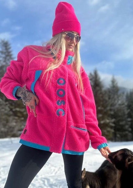 Sherpa Fleece Jacket Pink / Blue - Women's - OOSC Clothing - USA