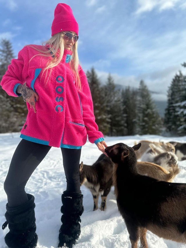 Sherpa Fleece Jacket Pink / Blue - Women's - OOSC Clothing - USA