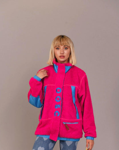 Sherpa Fleece Jacket Pink / Blue - Women's - OOSC Clothing - USA