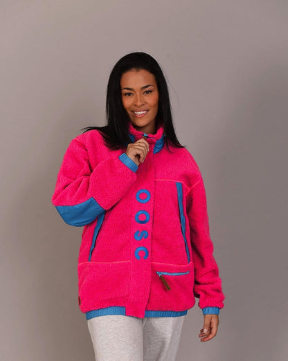 Sherpa Fleece Jacket Pink / Blue - Women's - OOSC Clothing - USA