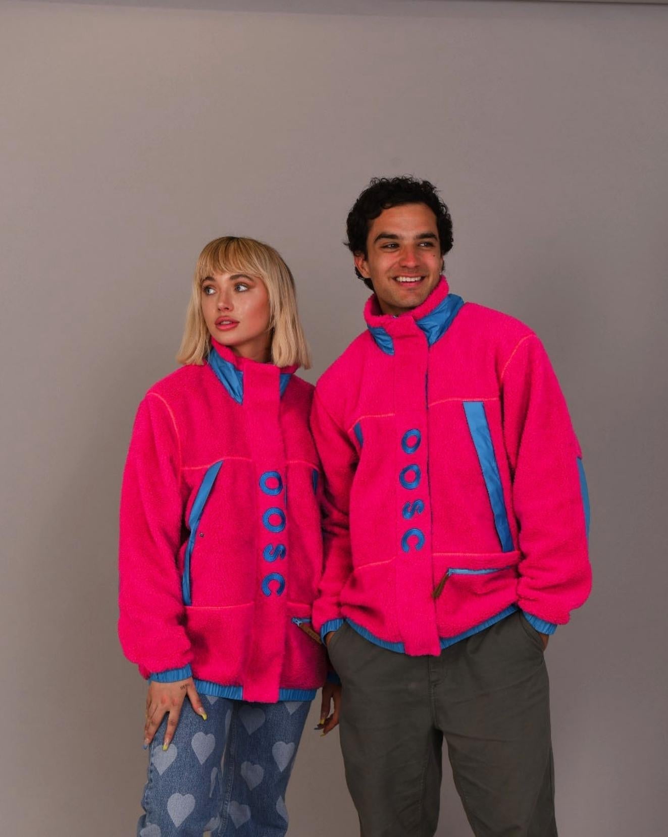 Sherpa Fleece Jacket Pink / Blue - Women's - OOSC Clothing - USA