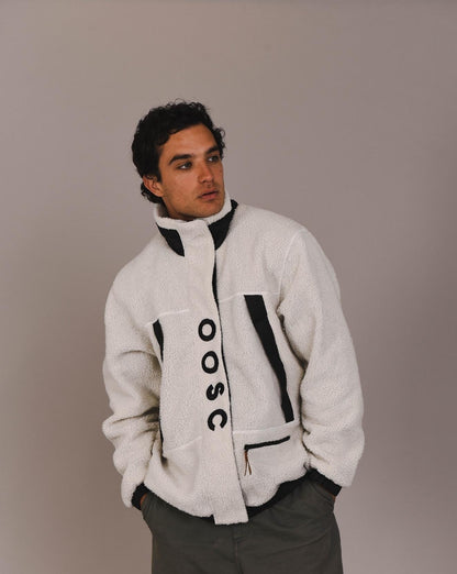 Sherpa Fleece Jacket White / Black - Men's - OOSC Clothing - USA