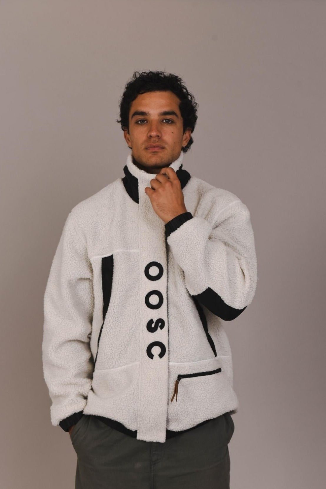 Sherpa Fleece Jacket White / Black - Men's - OOSC Clothing - USA