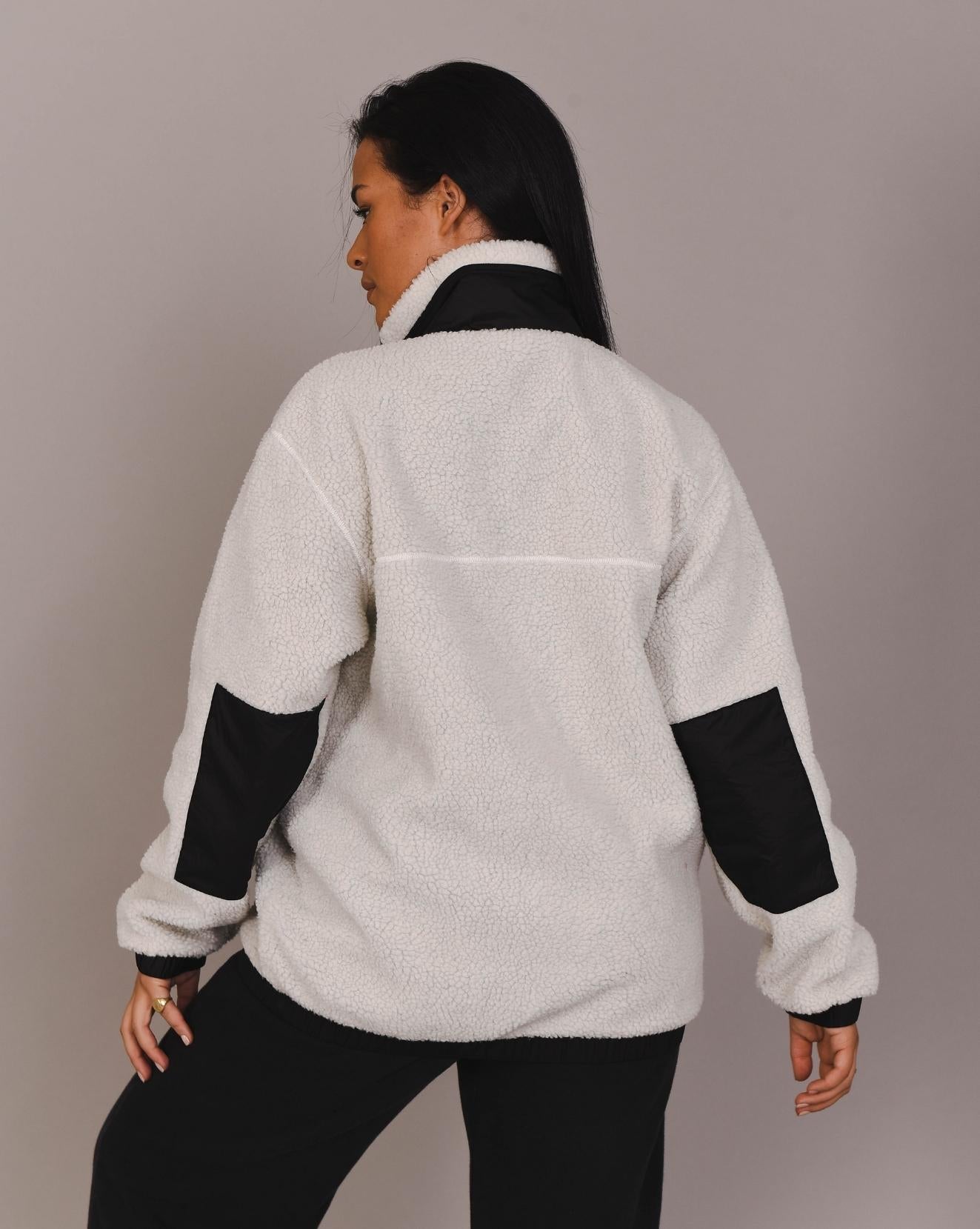 Sherpa Fleece Jacket White / Black - Women's - OOSC Clothing - USA