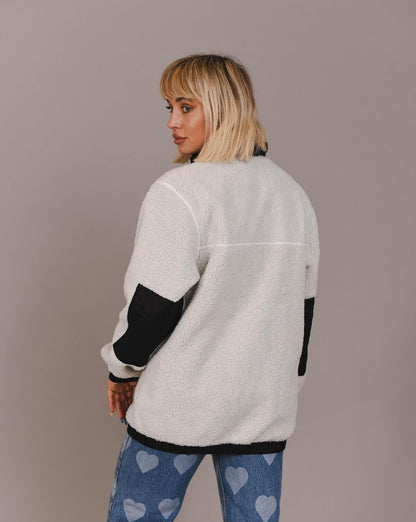 Sherpa Fleece Jacket White / Black - Women's - OOSC Clothing - USA