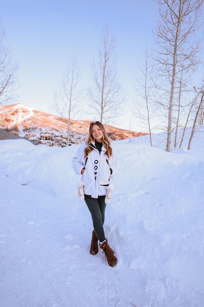 Sherpa Fleece Jacket White / Black - Women's - OOSC Clothing - USA